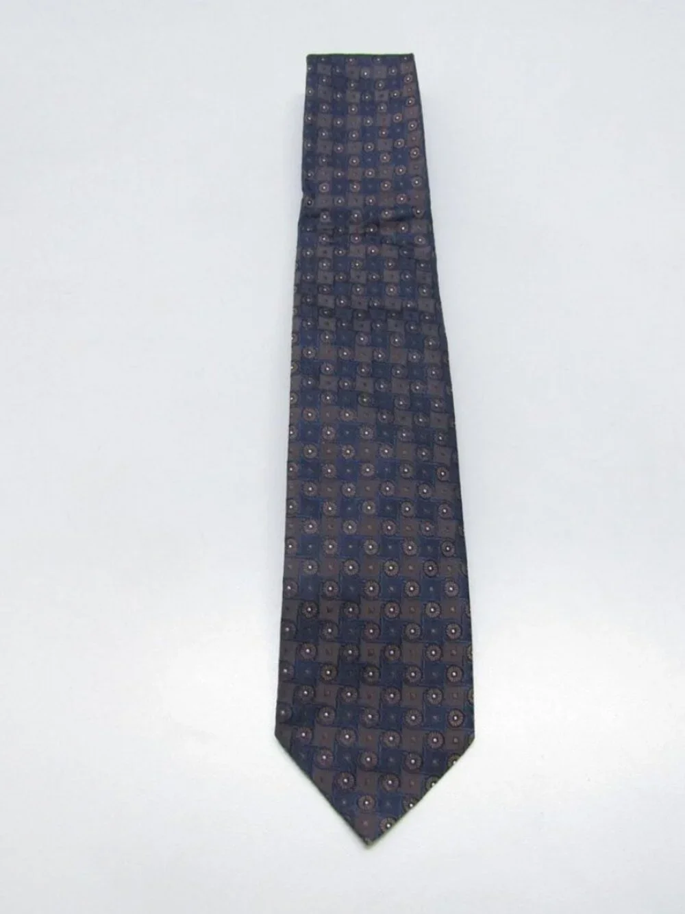 Eton Mens 100% Silk Tie Size OS Navy/Brown Medalion Design